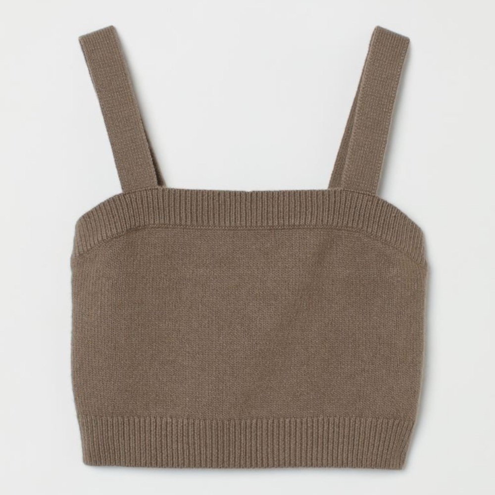 H&M Sweater Knitted Cropped Tank Top Mocha Brown Ribbed Medium